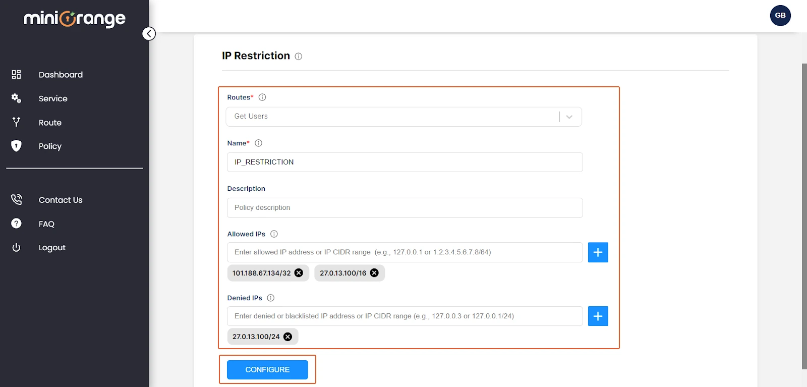 XecureAPI IP restriction configuration