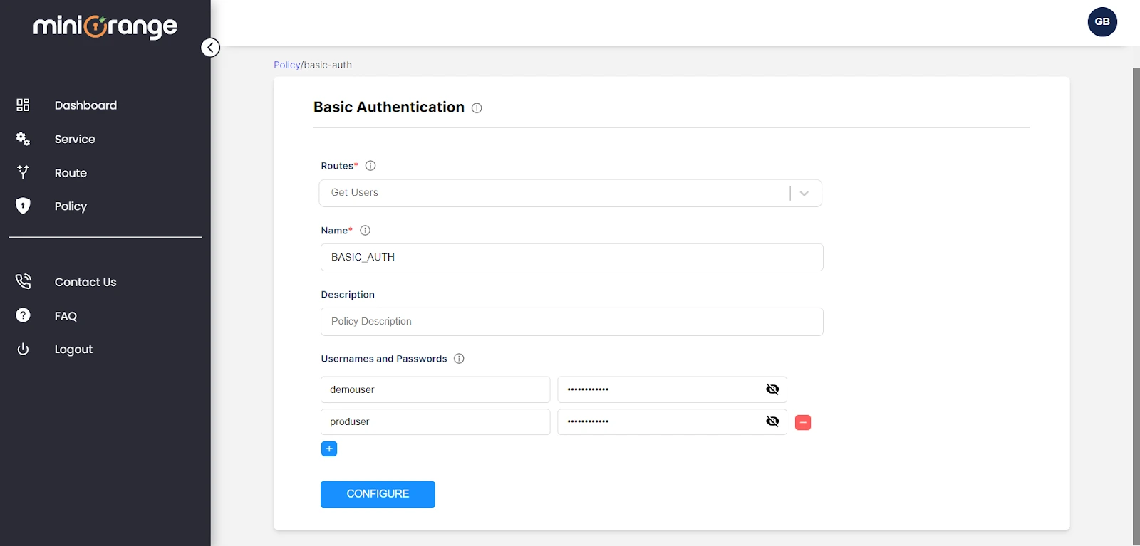 XecureAPI policy API key authentication