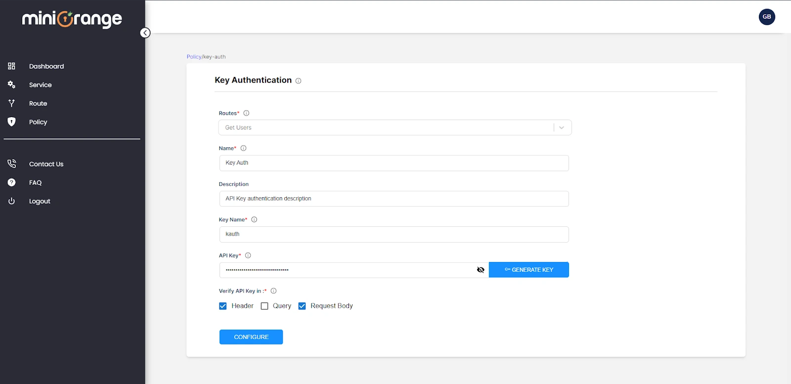 XecureAPI policy API key authentication