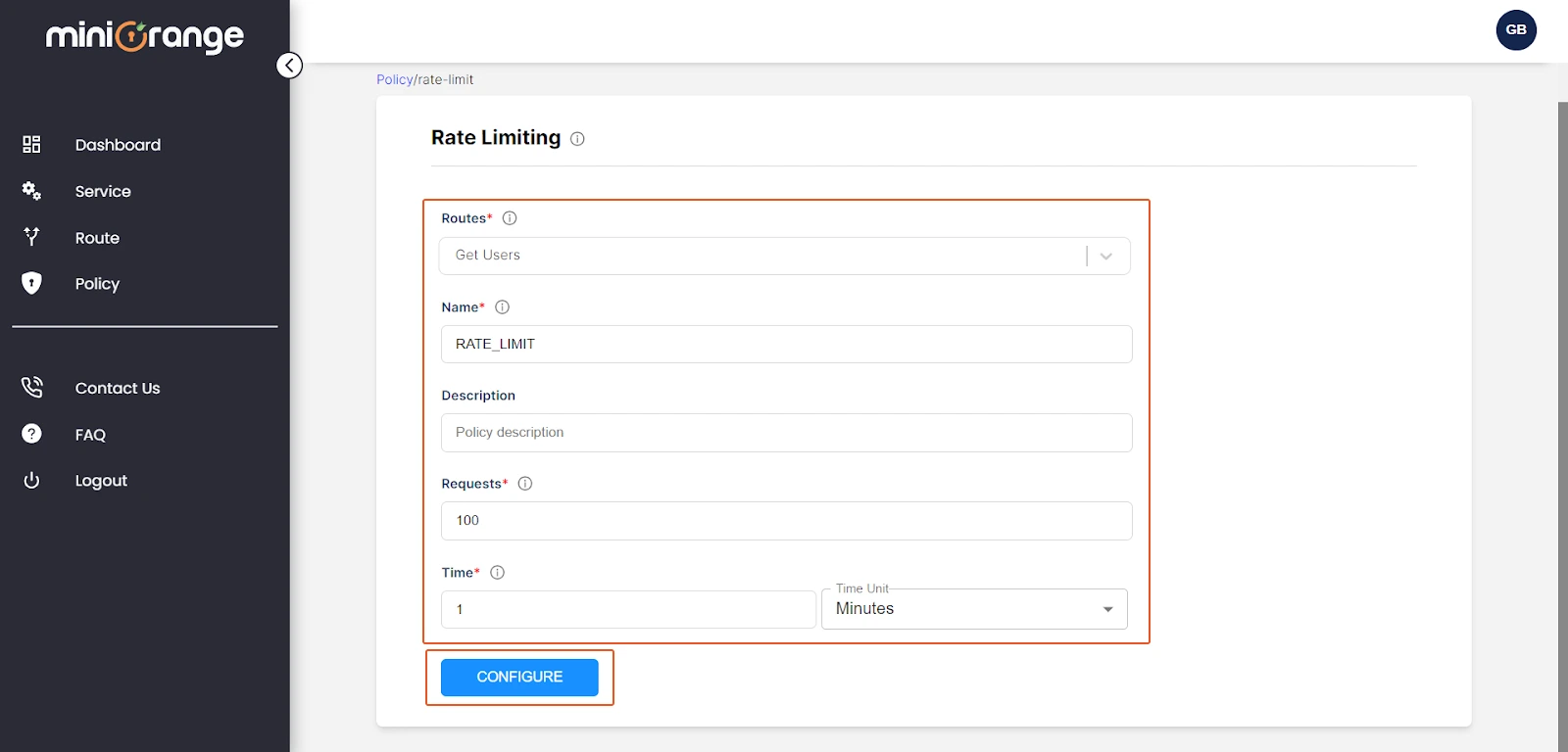 XecureAPI Add Policy rate limiting with api gateway